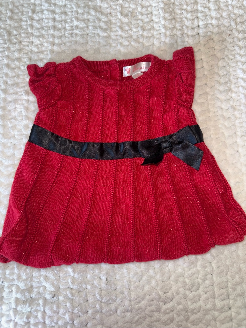 Red Knit Baby Dress with Black Satin Bow